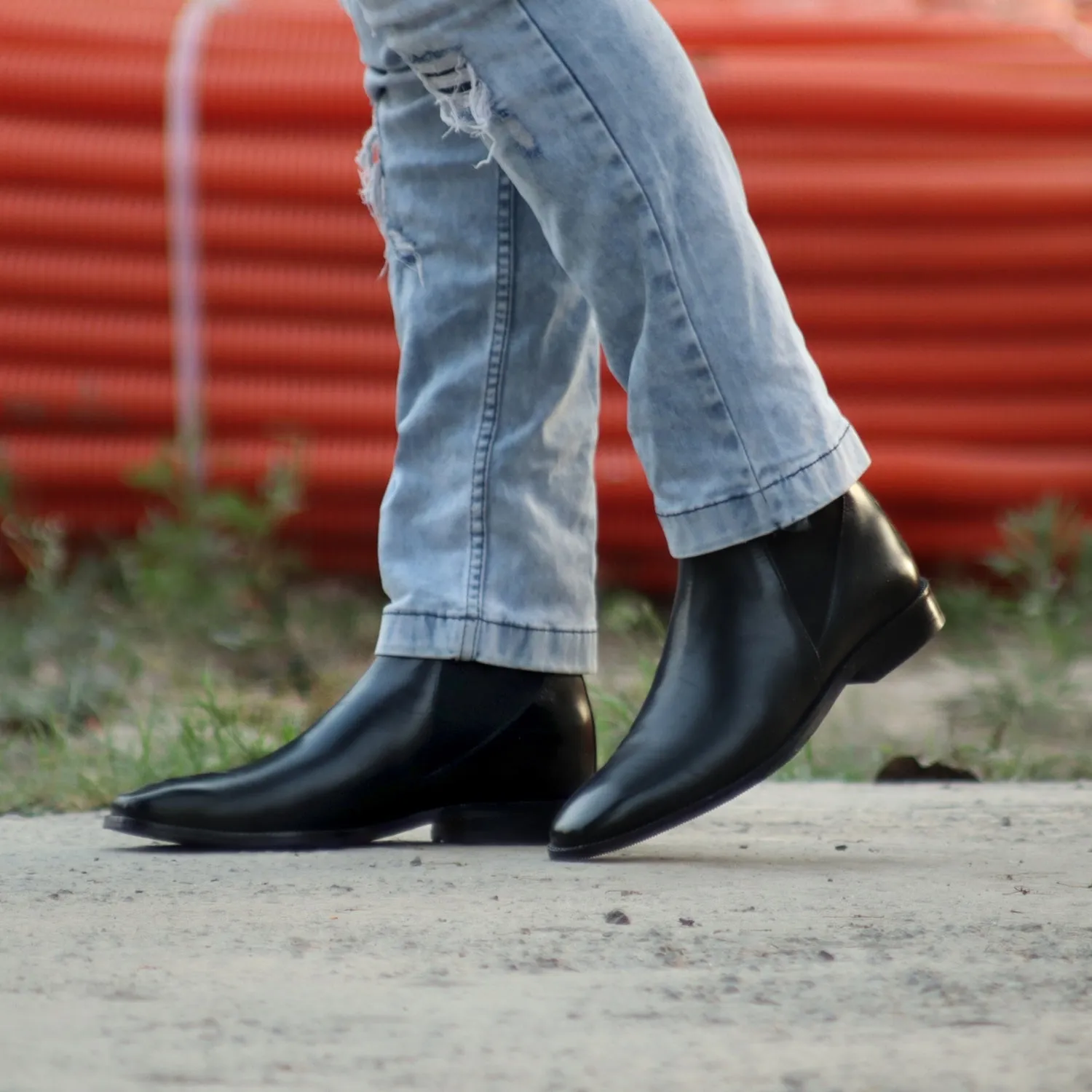 New shape Black Leather Chelsea Boot by Brune & Bareskin with a Stylish Sharp Elastic Design