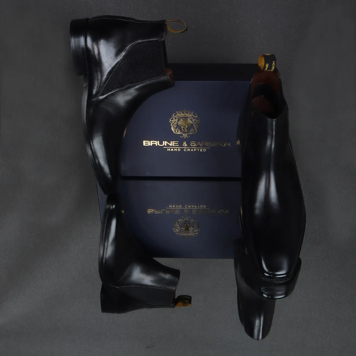 New shape Black Leather Chelsea Boot by Brune & Bareskin with a Stylish Sharp Elastic Design