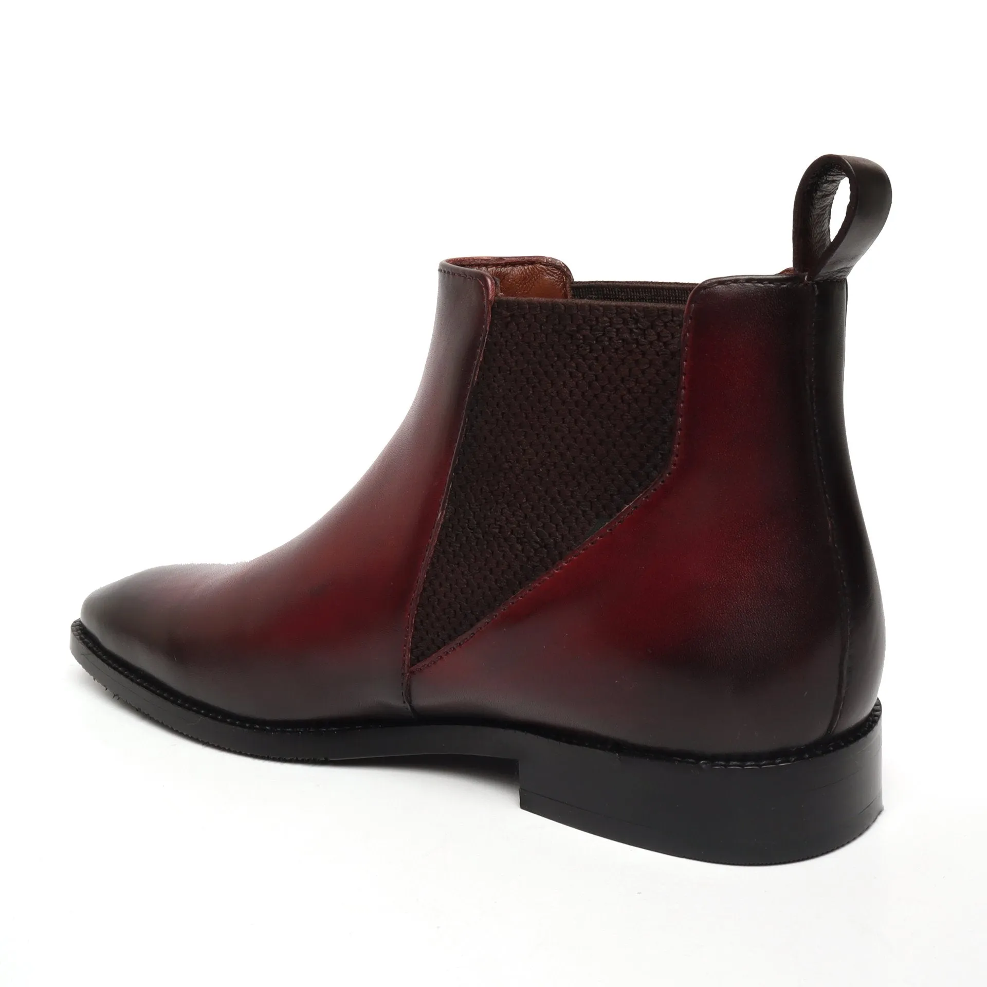 New shape Wine Leather Chelsea Boot by Brune & Bareskin with a Stylish Sharp Elastic Design