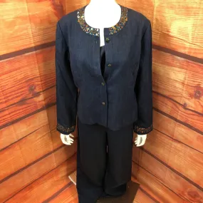 NWTCOLDWATER CREEK BLUE SEQUIN 3 PIECE PANTS & JACKET SIZE 12 TCC