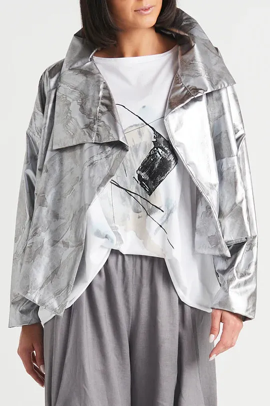 Nylon Cropped Asymmetrical Jacket in Marble