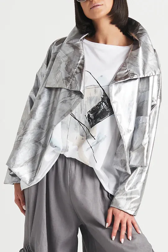 Nylon Cropped Asymmetrical Jacket in Marble