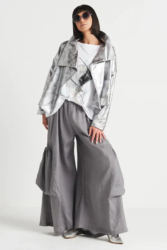 Nylon Cropped Asymmetrical Jacket in Marble