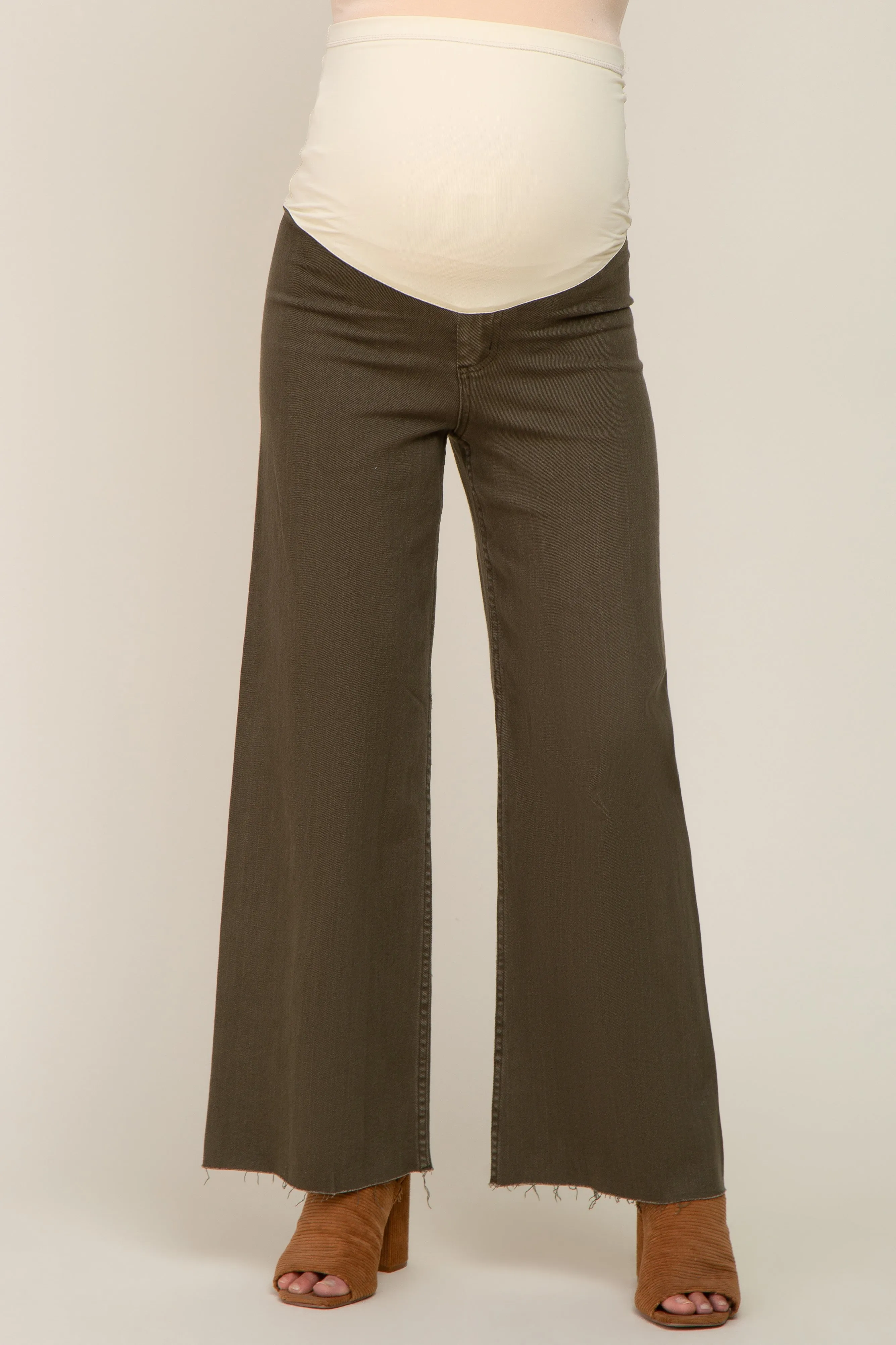 Olive Raw Hem Wide Leg Maternity Jeans