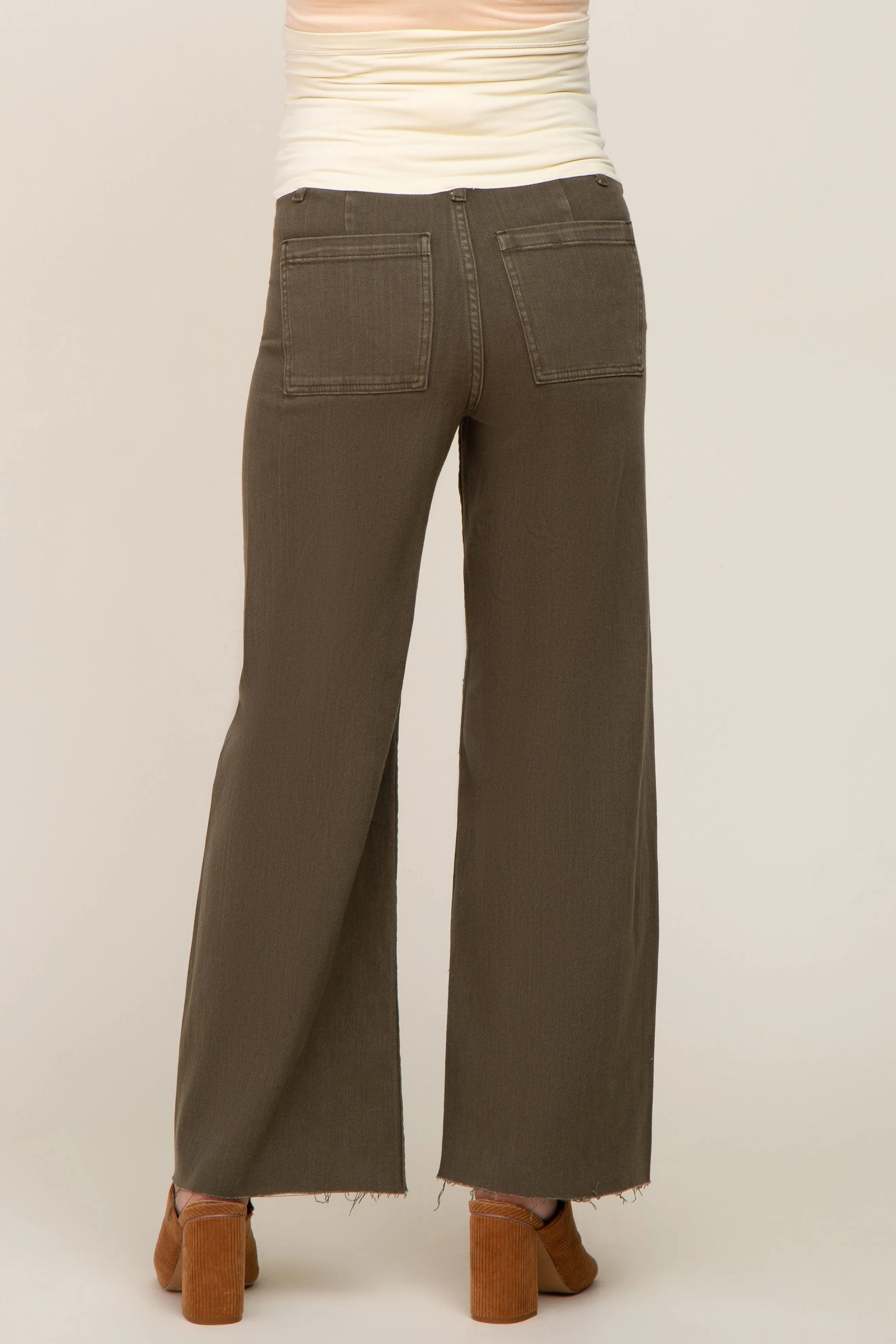 Olive Raw Hem Wide Leg Maternity Jeans