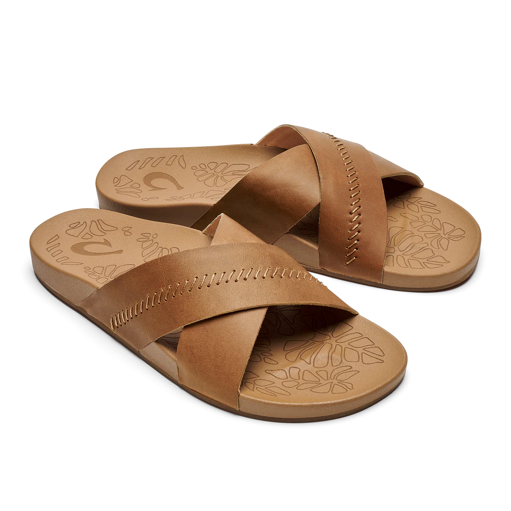 Olukai Womens Kipea Olu Leather Slide Sandal- Sahara Leather