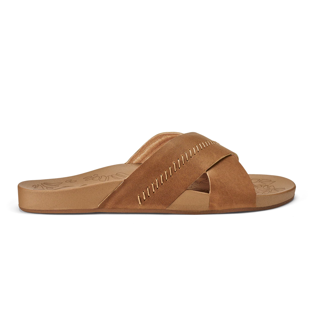 Olukai Womens Kipea Olu Leather Slide Sandal- Sahara Leather