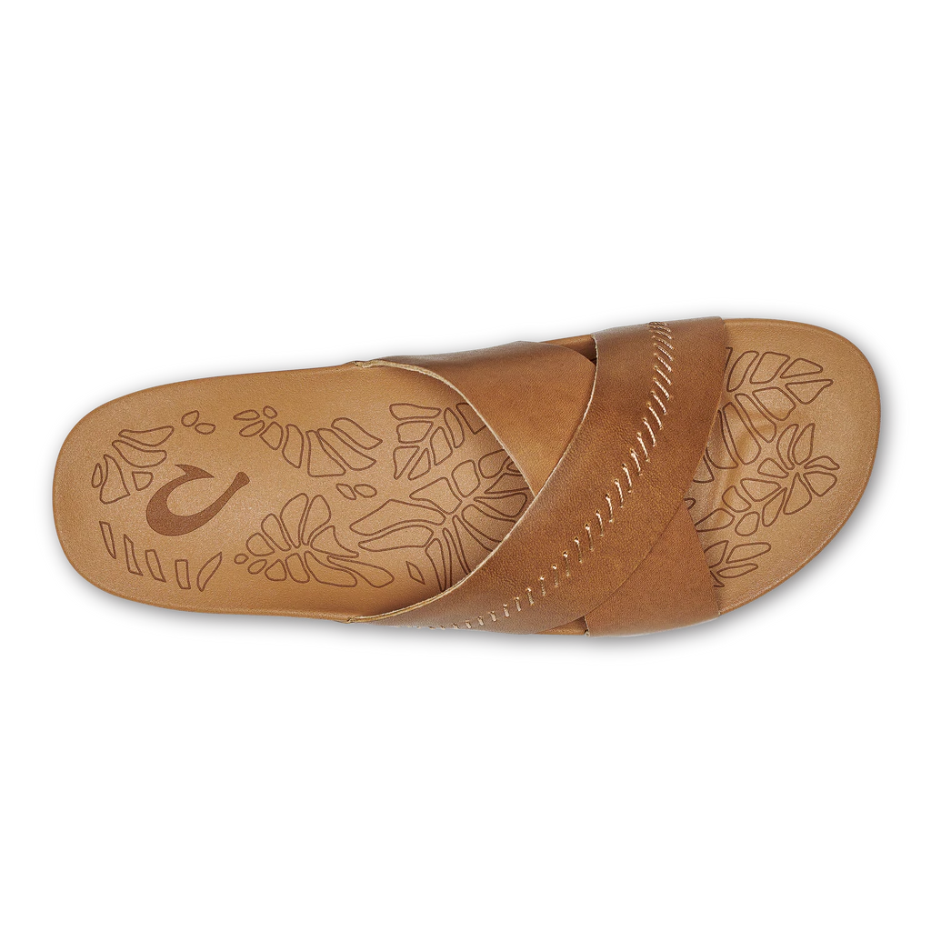 Olukai Womens Kipea Olu Leather Slide Sandal- Sahara Leather