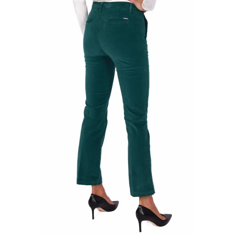 PANTALONE FLARED IN VELLUTO LISCIO, VERDE