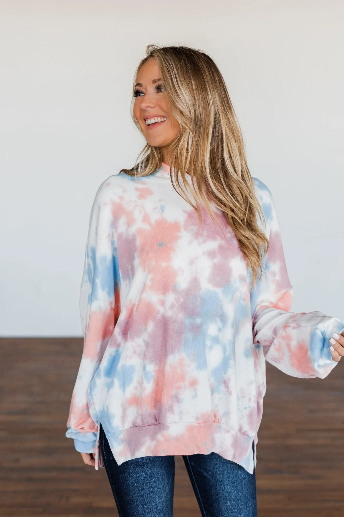 Personal Paradise Oversized Tie Dye Hoodie- Blue, Mauve, Orange