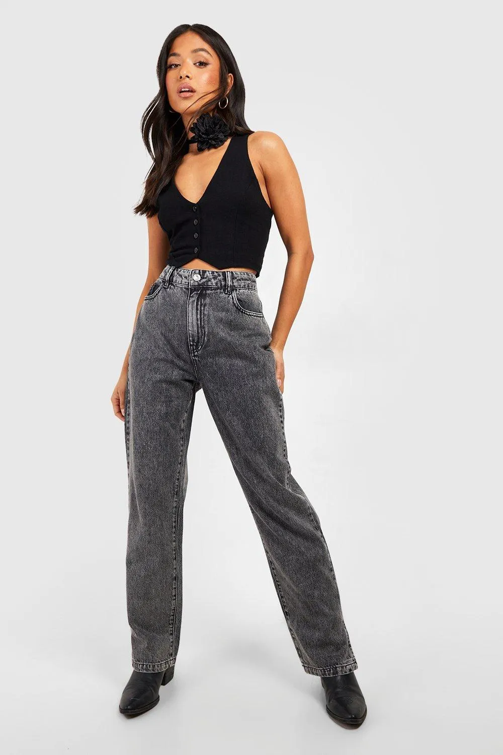 Petite High Waist Split Hem Jeans