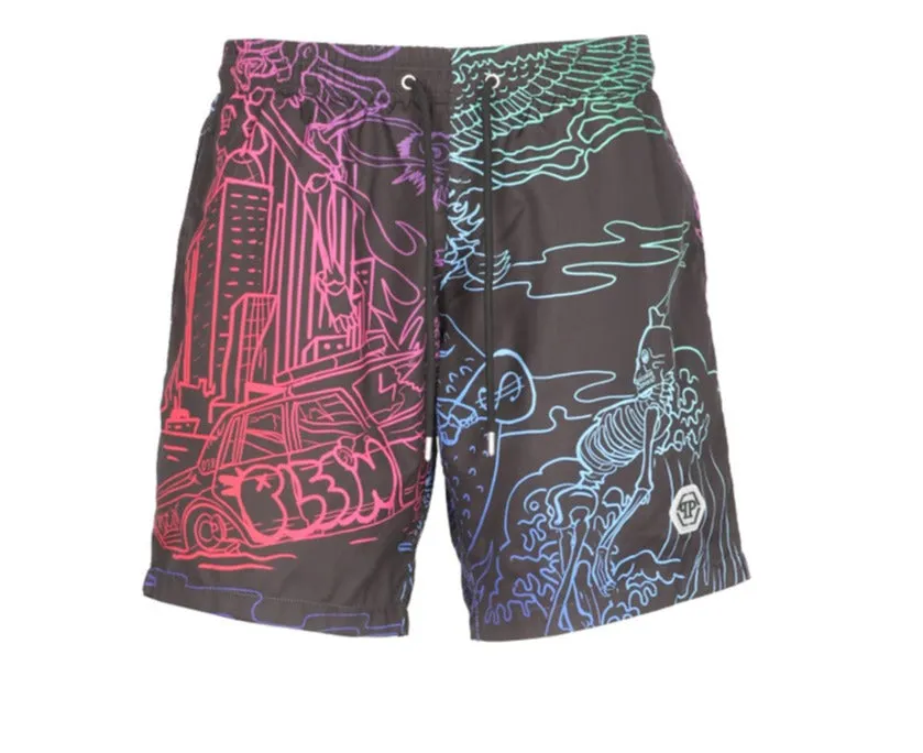 Philipp Plein Skeleton Tattoo Drawstring Swimming Shorts