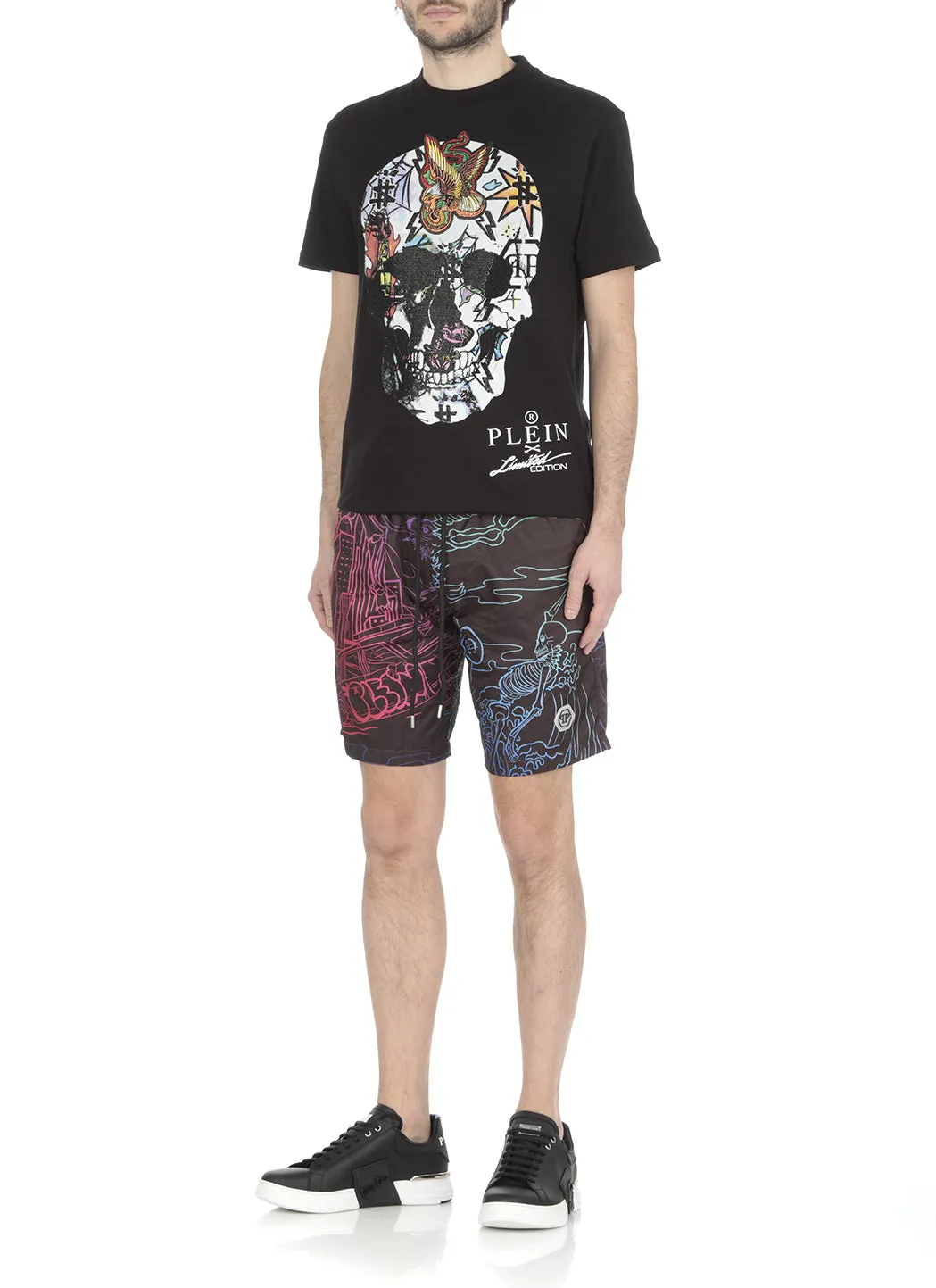 Philipp Plein Skeleton Tattoo Drawstring Swimming Shorts