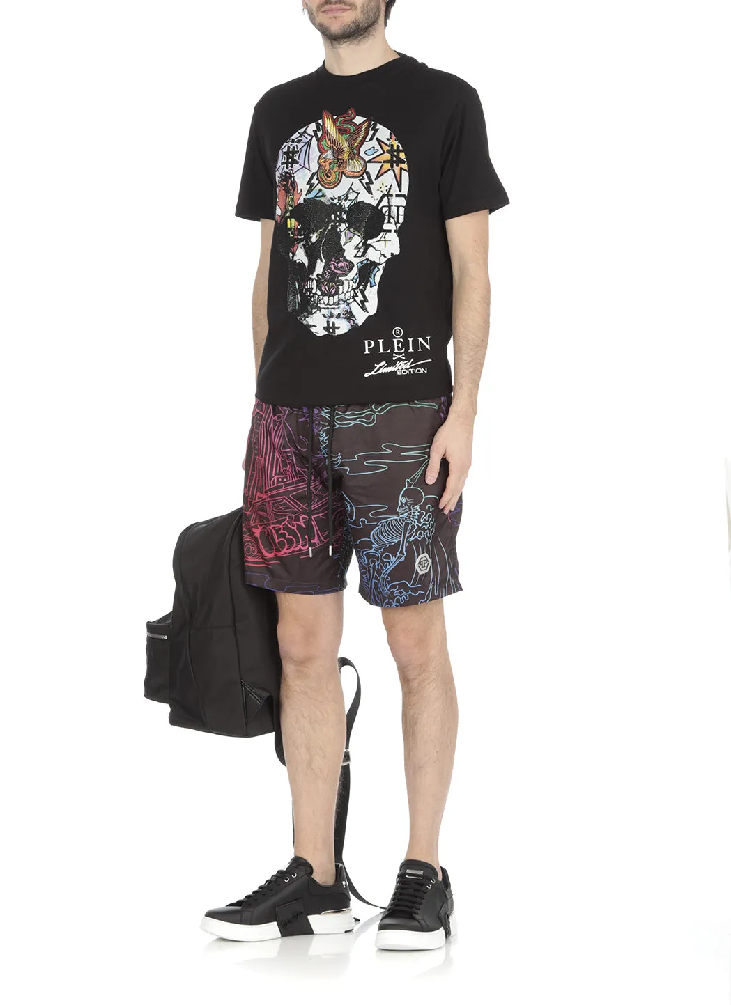 Philipp Plein Skeleton Tattoo Drawstring Swimming Shorts