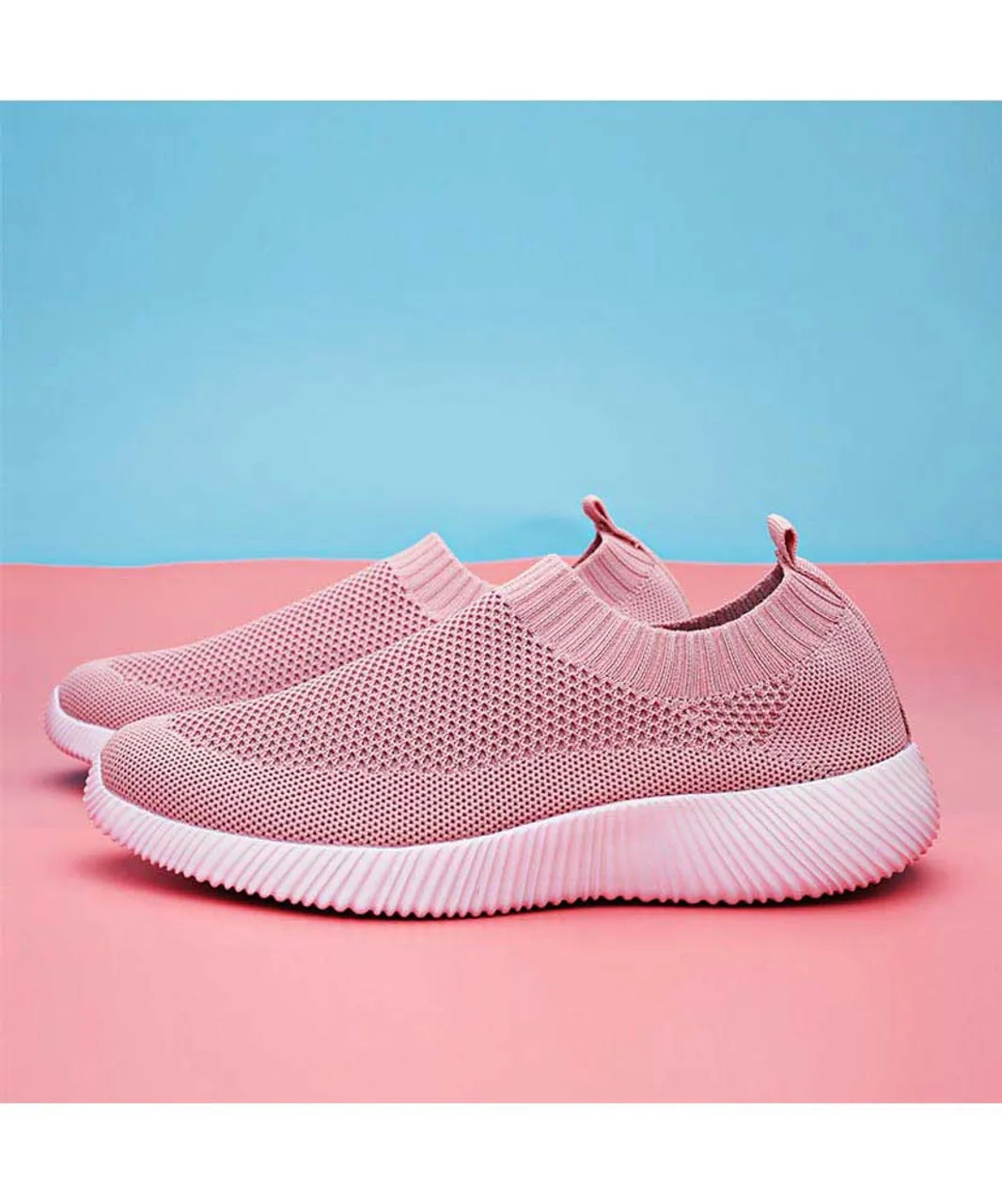 Pink casual flyknit plain slip on shoe sneaker