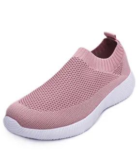 Pink casual flyknit plain slip on shoe sneaker