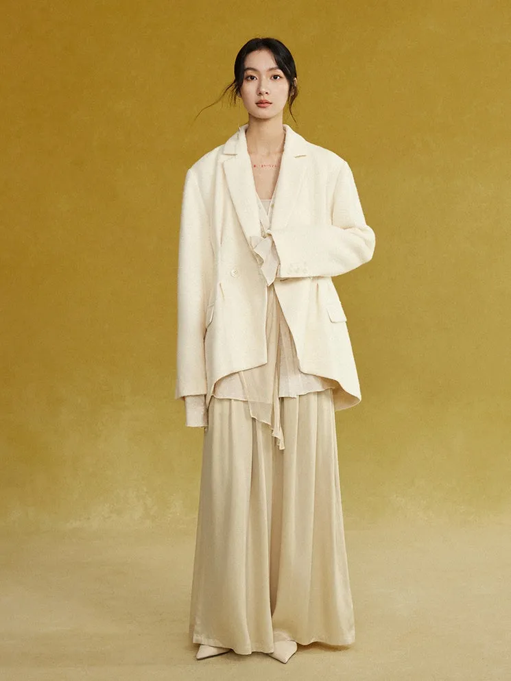 Pleated Irregular Hem Dropped Shoulder Jacket