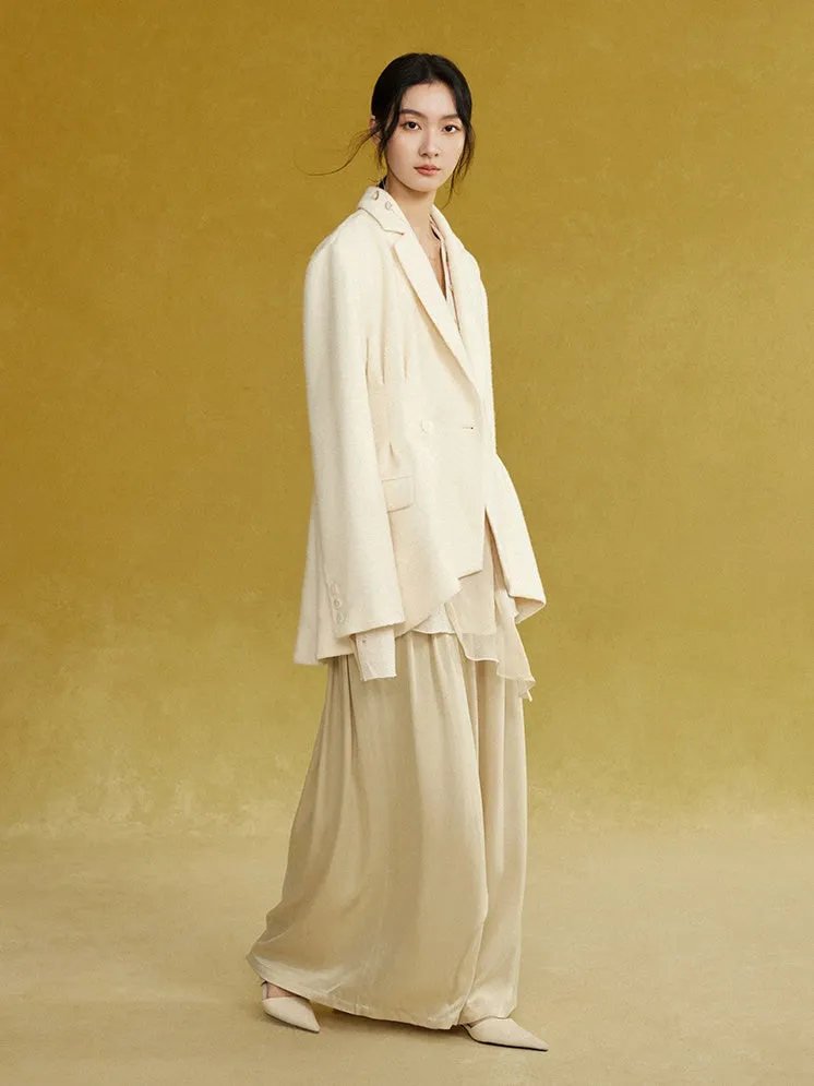 Pleated Irregular Hem Dropped Shoulder Jacket