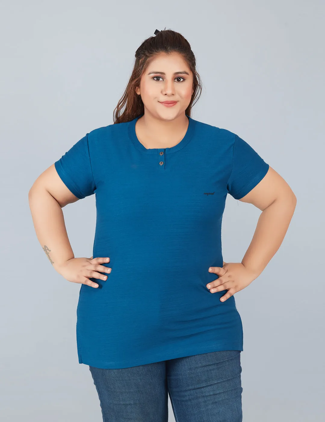 Plus Size Cotton T-shirts For Summer - Teal Blue