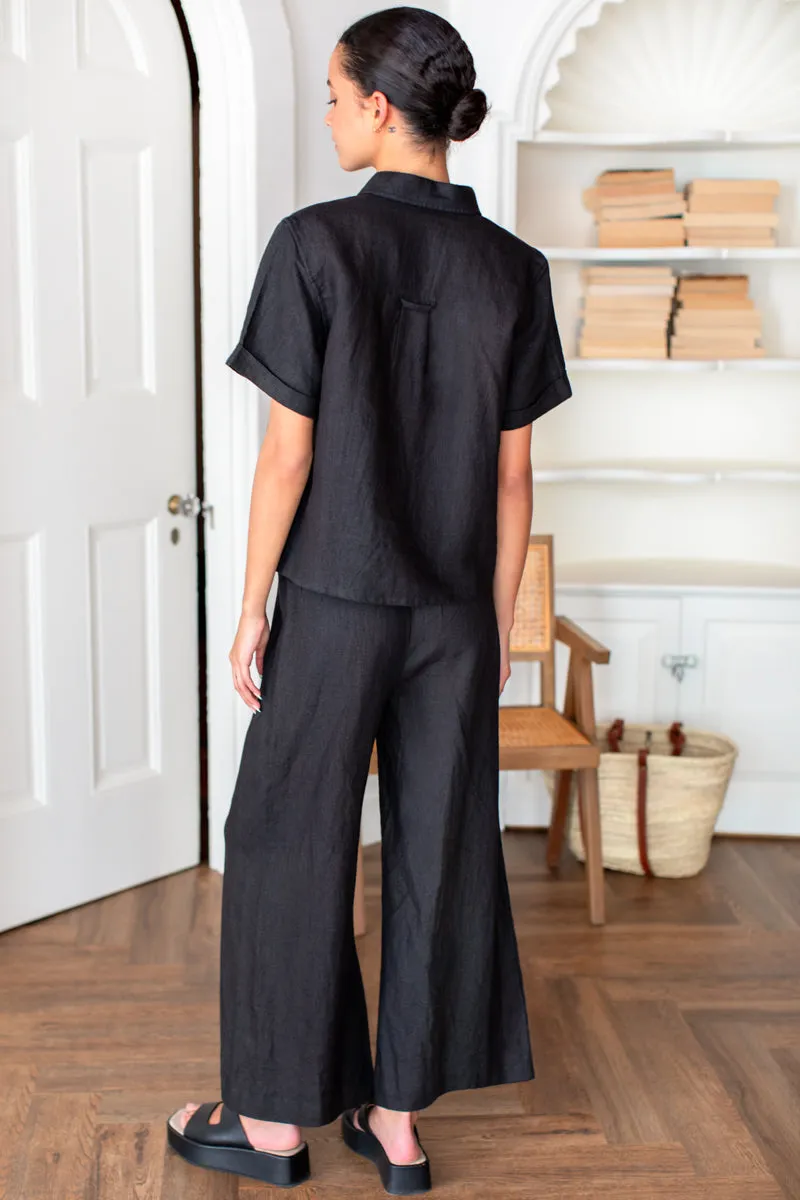 Pull On Pant - Jet Black Linen