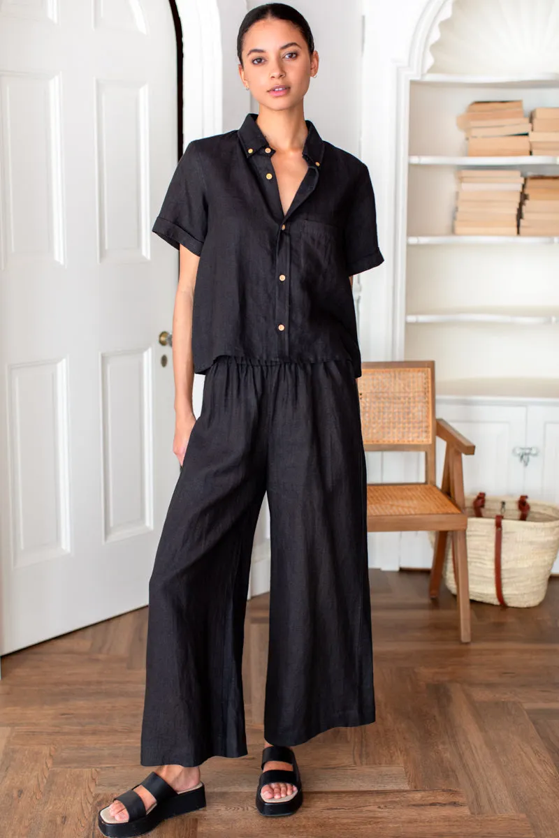 Pull On Pant - Jet Black Linen