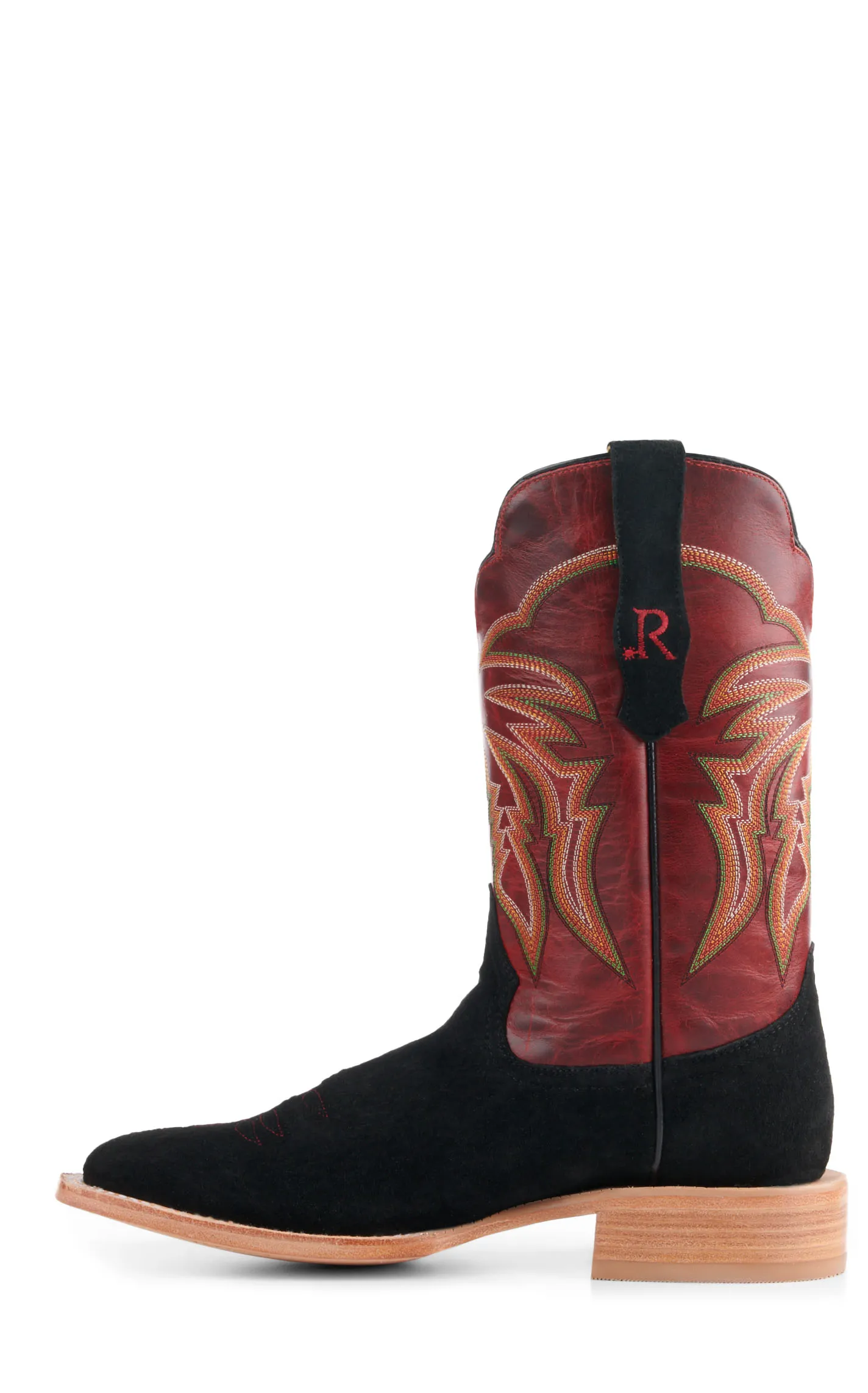 R. Watson Men's Black Boar and Barn Red Wide Square Toe Cowboy Boots