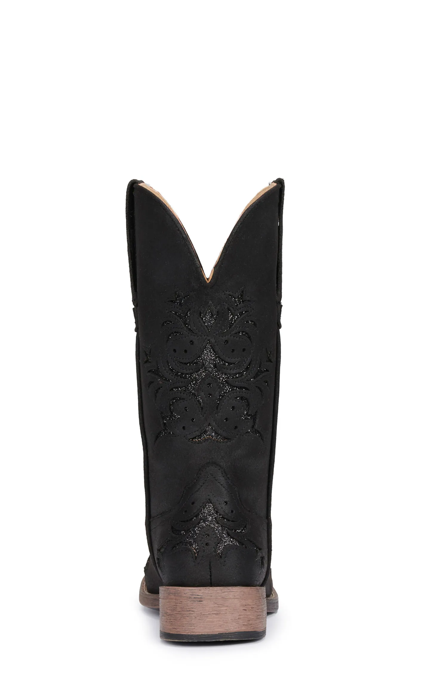 Roper Women's Kennedy Black with Glitter Inlay Wide Square Toe Cowboy Boots