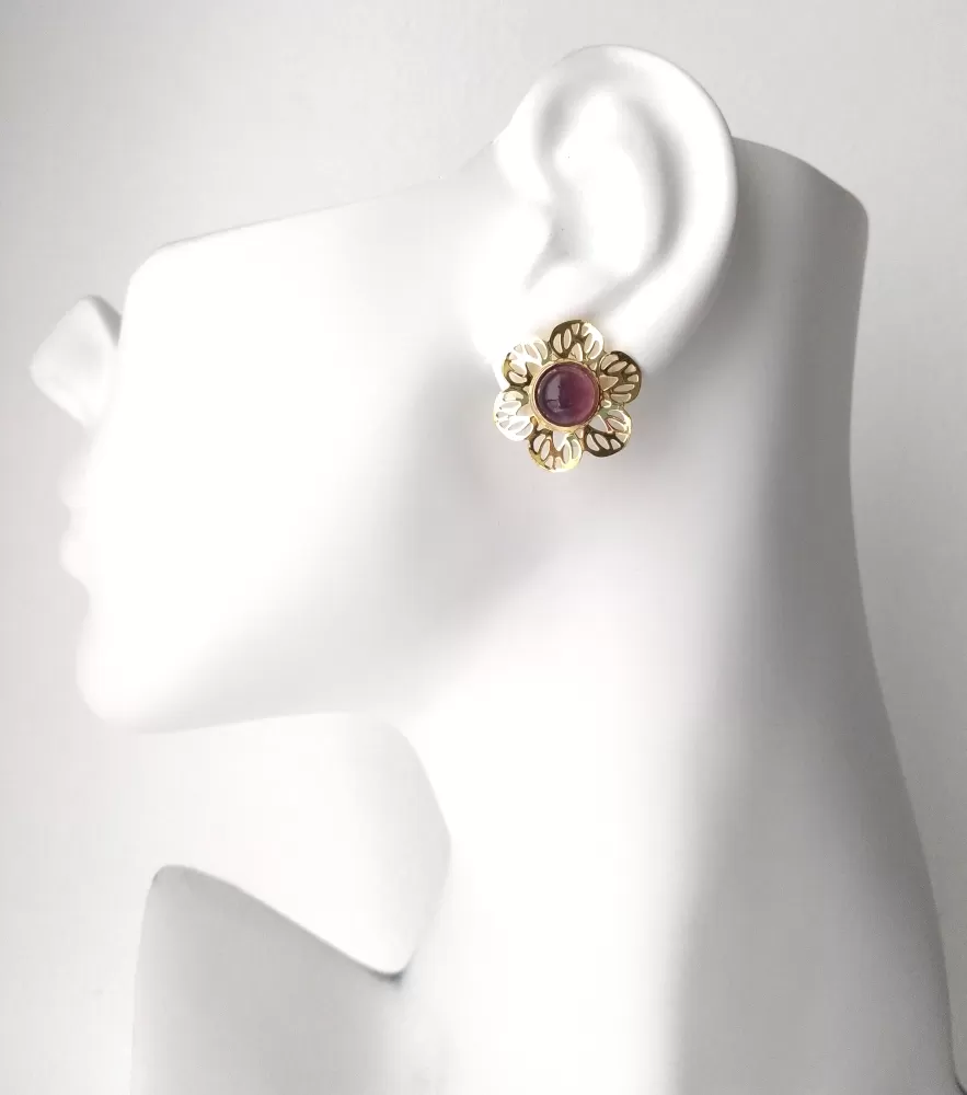 Round Amethyst Stud with Cutout Gumamela Earring Jacket