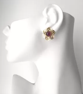 Round Amethyst Stud with Cutout Gumamela Earring Jacket