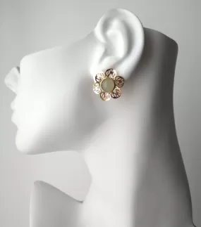 Round Pale Green Jade Stud with Cutout Gumamela Earring Jacket