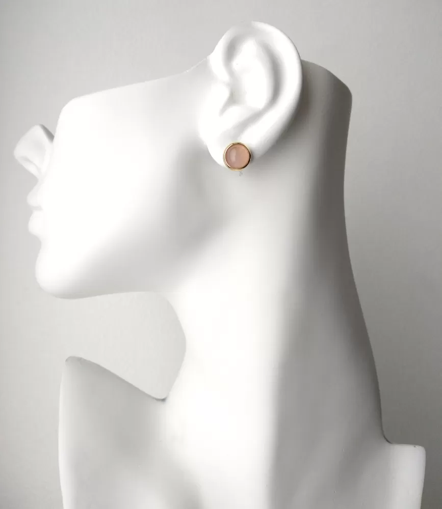 Round Rose Quartz Stud with Cutout Gumamela Earring Jacket