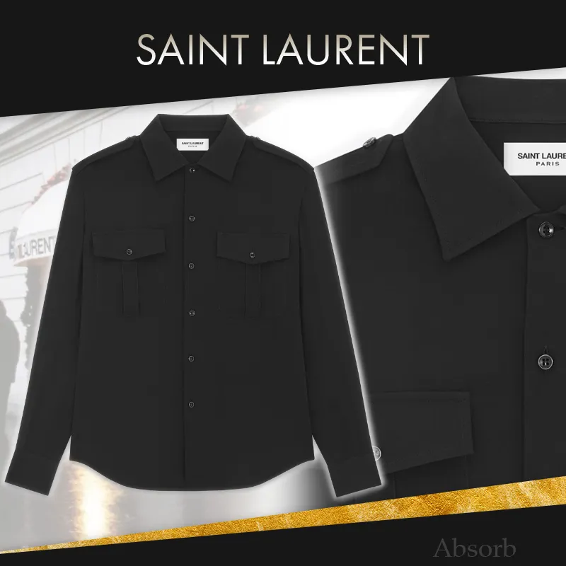 Saint Laurent  |Silk Street Style Long Sleeves Plain Luxury Shirts