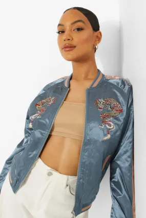 Satin Embroidered Varsity Jacket