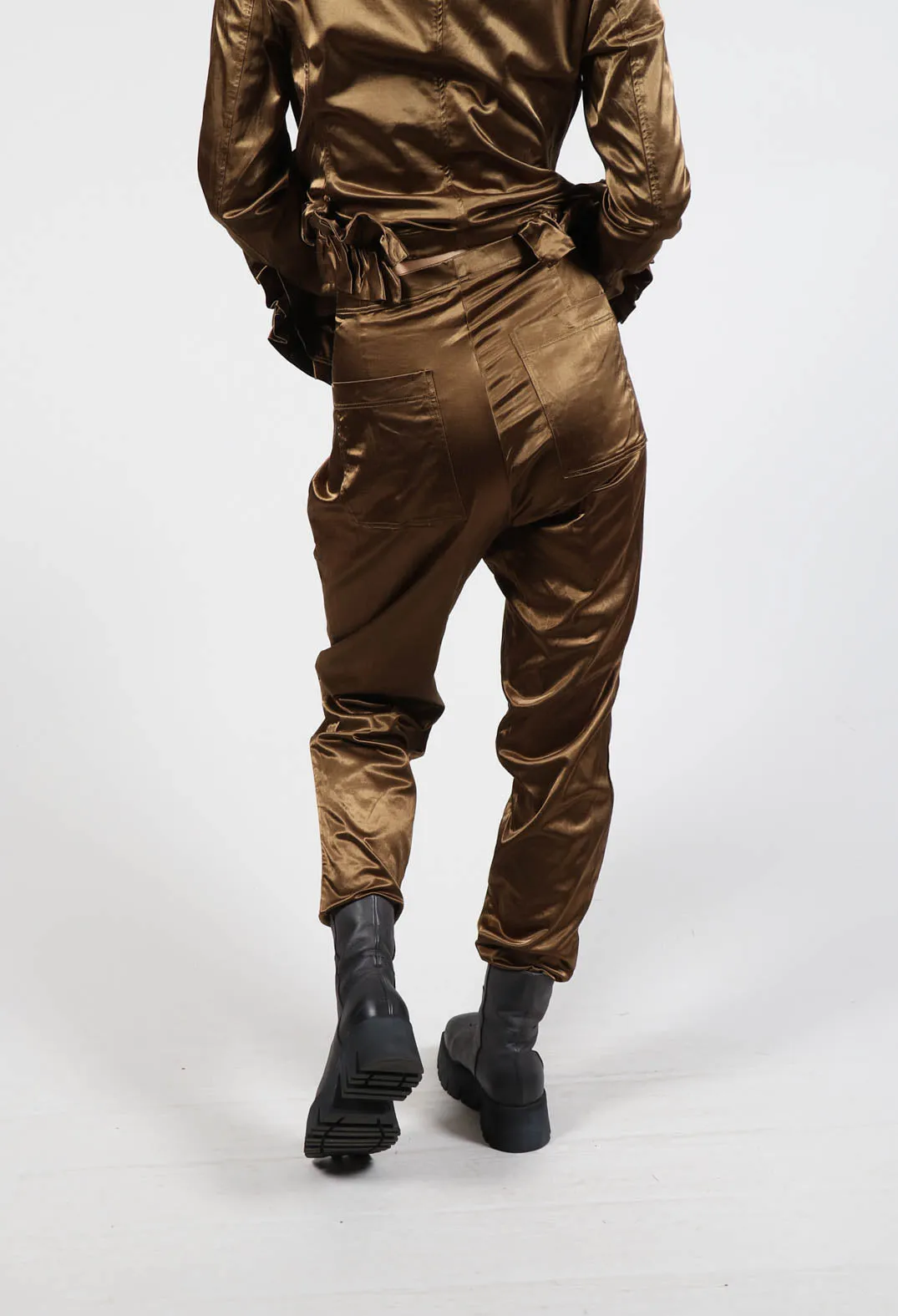 Satin Skinny Fit Trousers in Bronze