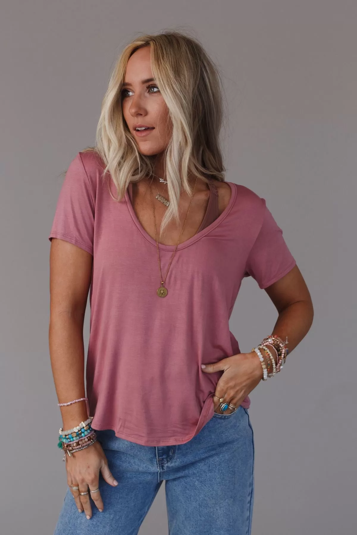 Scoop Neck Bralette Tee - Mauve