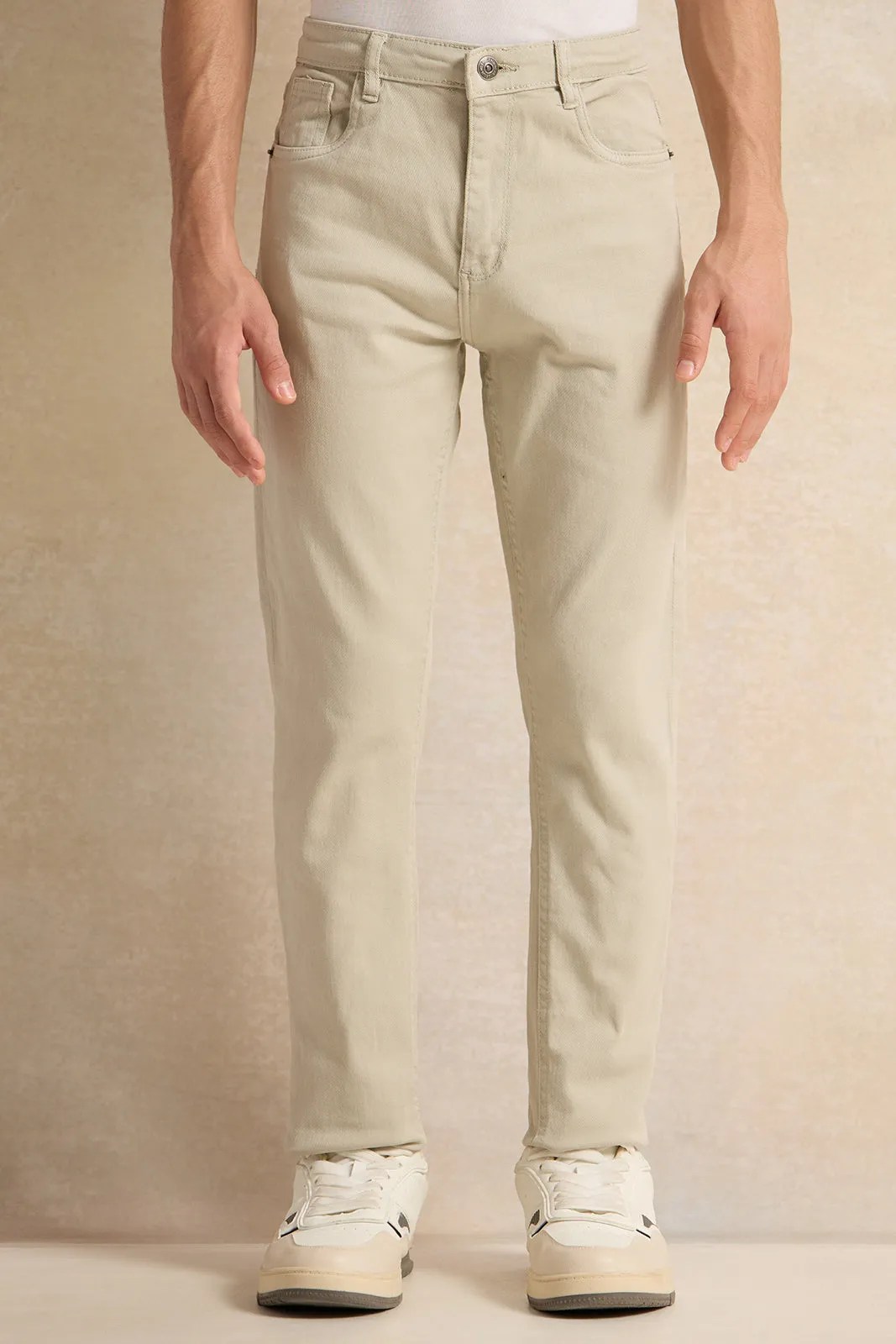 Senior Boys Cream 5 Pocket Jeans