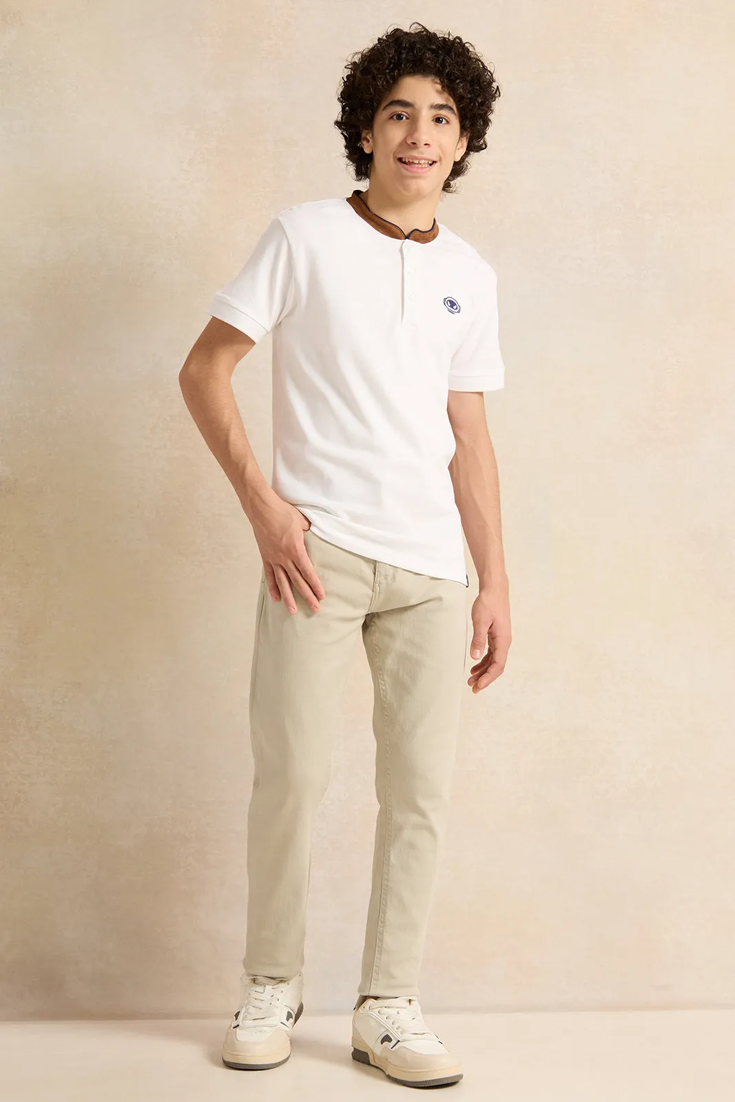 Senior Boys Cream 5 Pocket Jeans