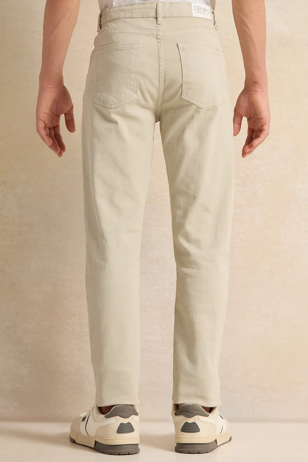 Senior Boys Cream 5 Pocket Jeans