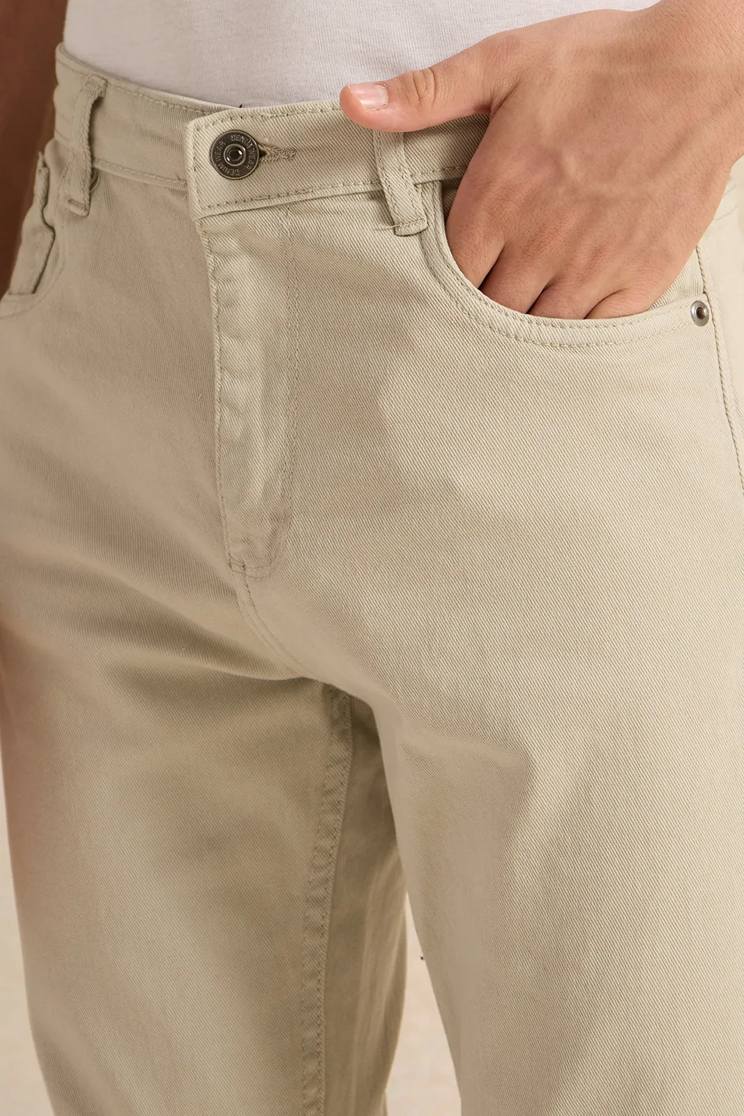 Senior Boys Cream 5 Pocket Jeans