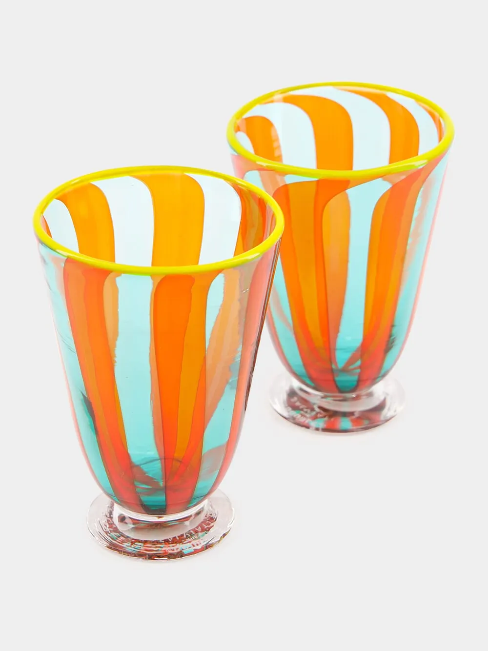 Set of 2 Orange and Turquoise Murano Water Glasses