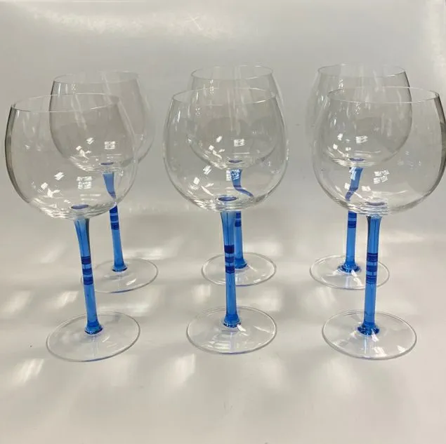 Set of 6 Wine Glasses with Blue Stem