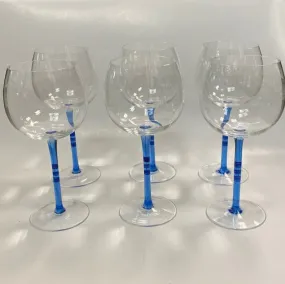 Set of 6 Wine Glasses with Blue Stem