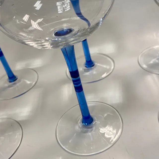 Set of 6 Wine Glasses with Blue Stem