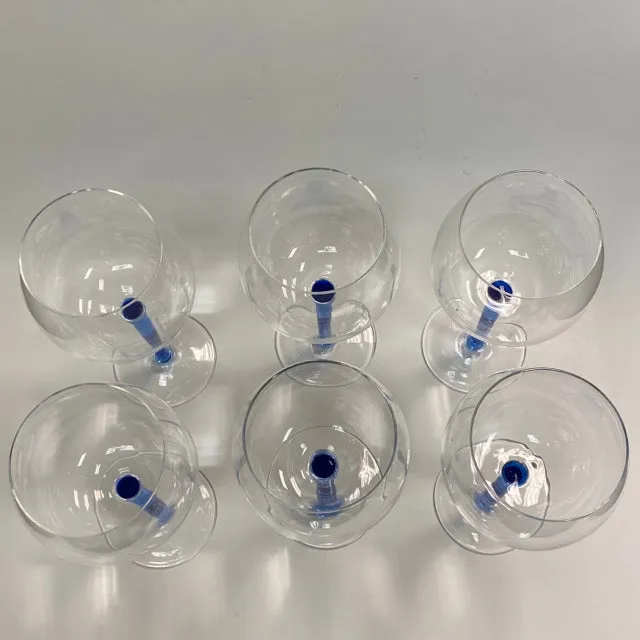 Set of 6 Wine Glasses with Blue Stem