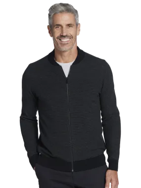 Slim Fit Textured Jacquard Full-Zip Baseball Sweater