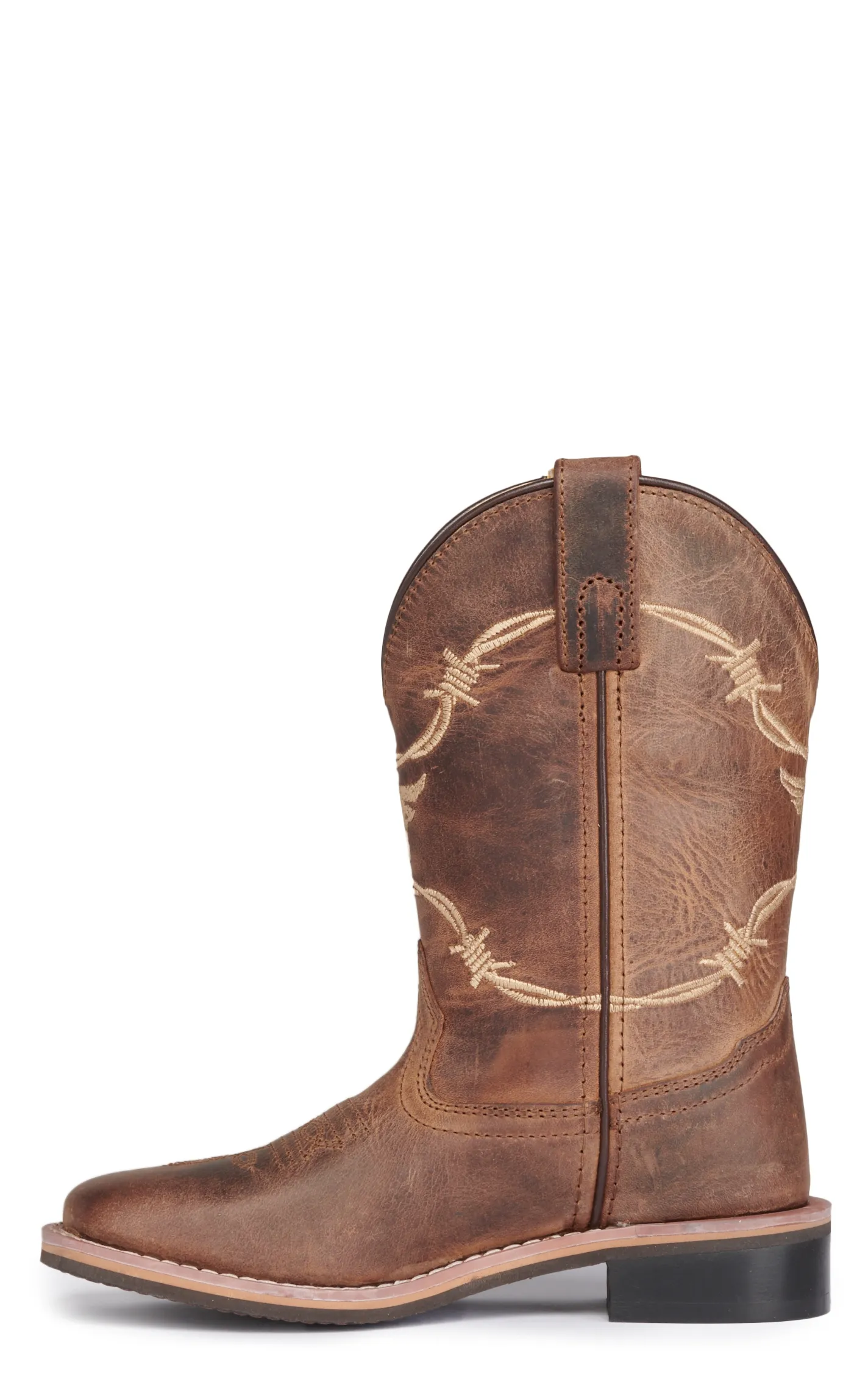 Smoky Mountain Kids Distressed Brown with Barbwire Embroidery Wide Square Toe Cowboy Boots