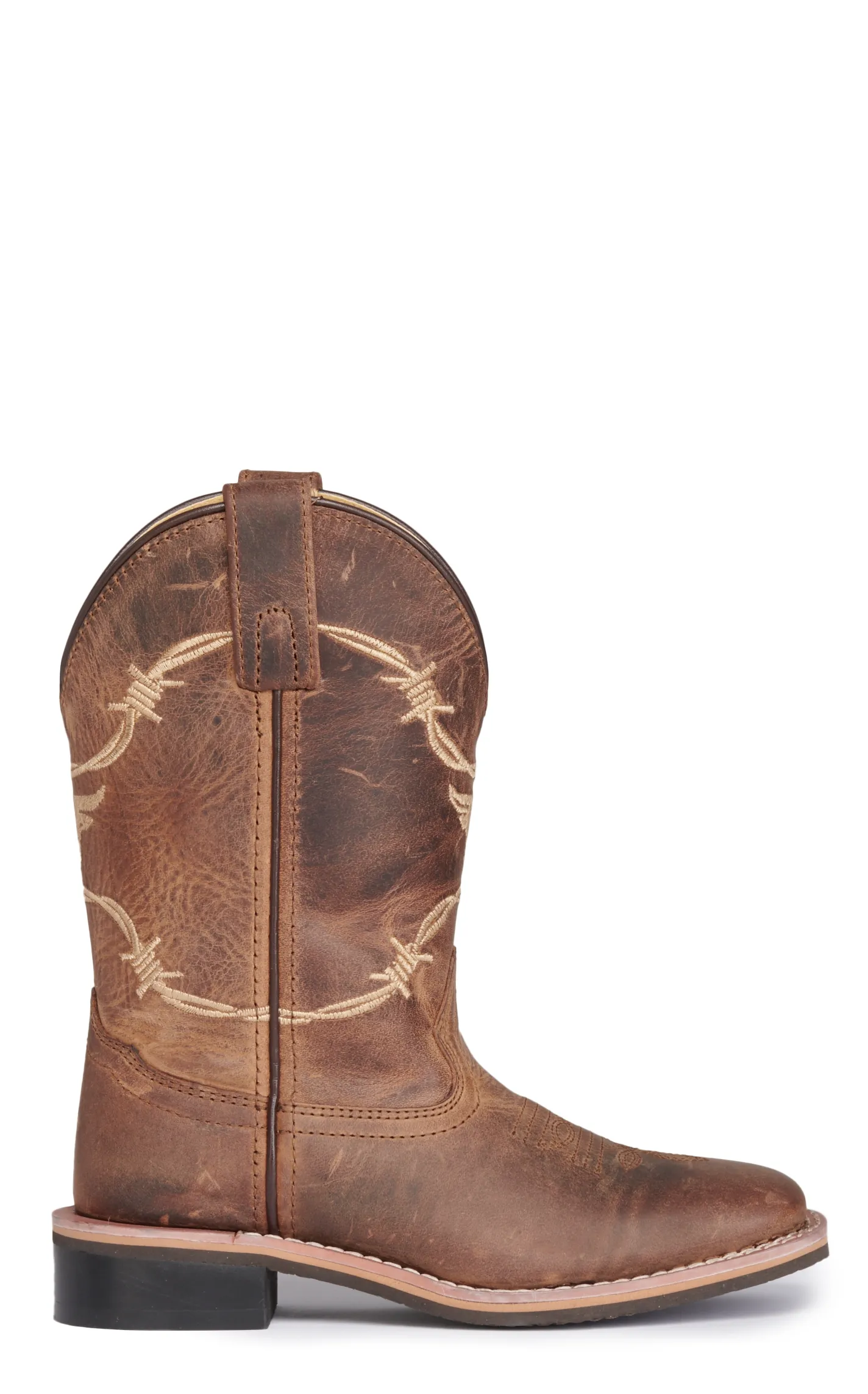 Smoky Mountain Kids Distressed Brown with Barbwire Embroidery Wide Square Toe Cowboy Boots