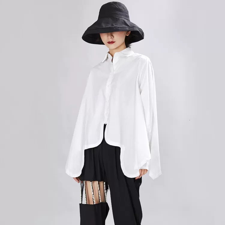 Sonoya Lapel Long Sleeve Irregular Hem Shirt