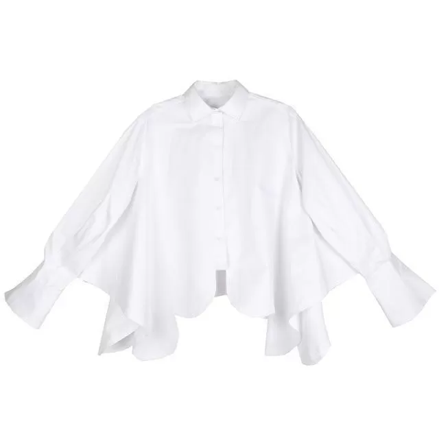 Sonoya Lapel Long Sleeve Irregular Hem Shirt