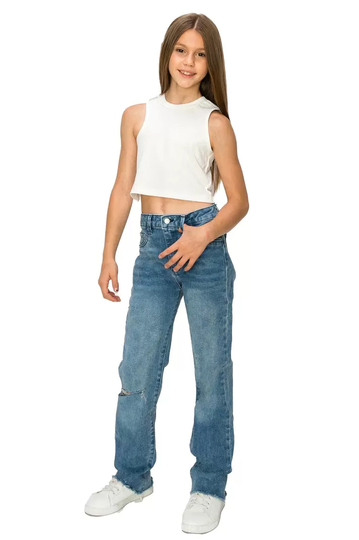 Straight Crop With Fray Hem- Girls